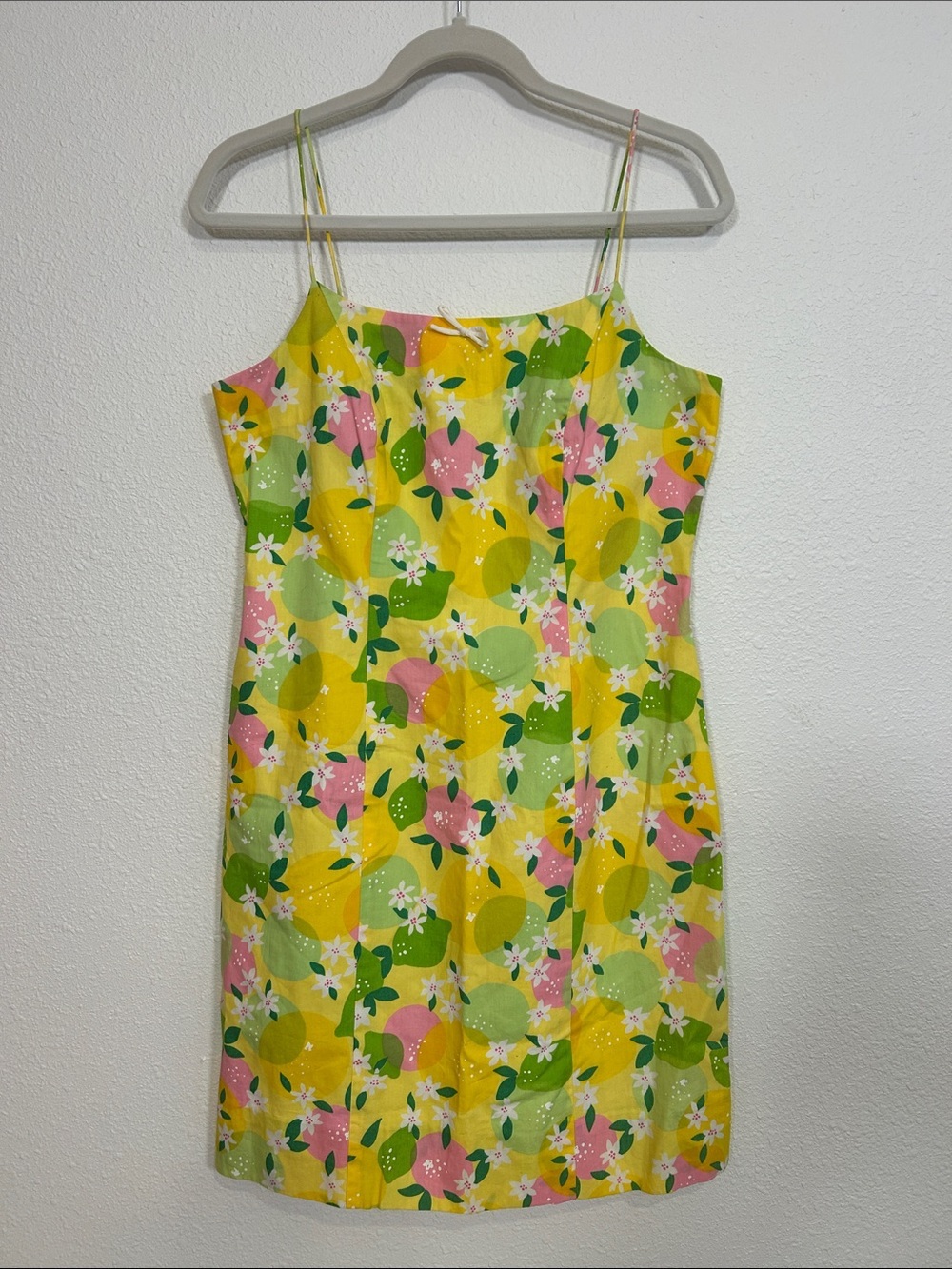 Vintage 90s Lilly Pulitzer Citrus Floral Euro Summer Sundress Yellow Pink Green